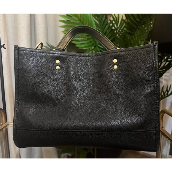 Coach Black Leather Tote Bag With Gold Hardware & Embossed Logo - Picture 3 of 10